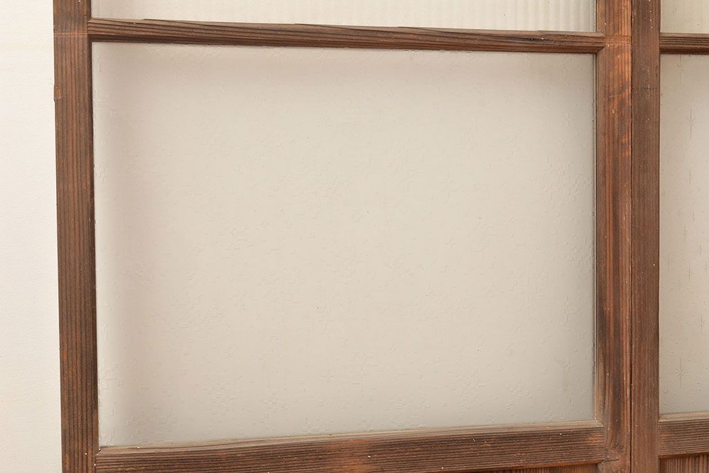 アンティーク建具　昭和中期　モールガラス　様々なガラス使いがお洒落なガラス戸2枚セット　(R-048112)