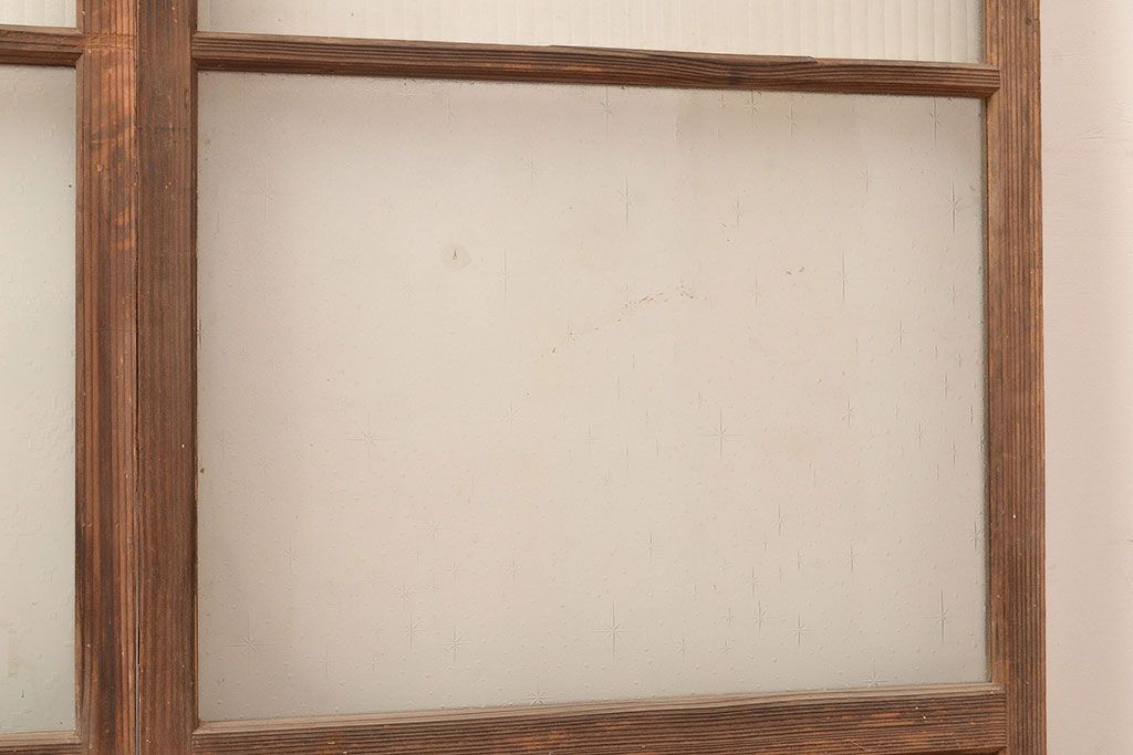 アンティーク建具　昭和中期　モールガラス　様々なガラス使いがお洒落なガラス戸2枚セット　(R-048112)