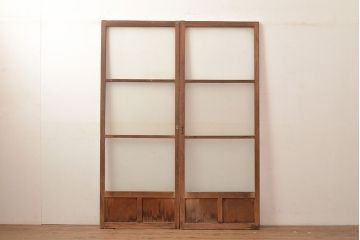アンティーク建具　昭和中期　モールガラス　様々なガラス使いがお洒落なガラス戸2枚セット　(R-048112)