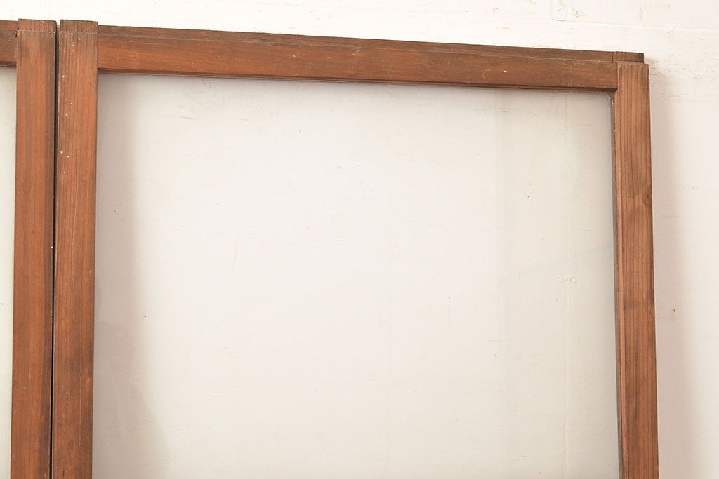 アンティーク建具　昭和中期　モールガラス　様々なガラス使いがお洒落なガラス戸2枚セット　(R-048112)