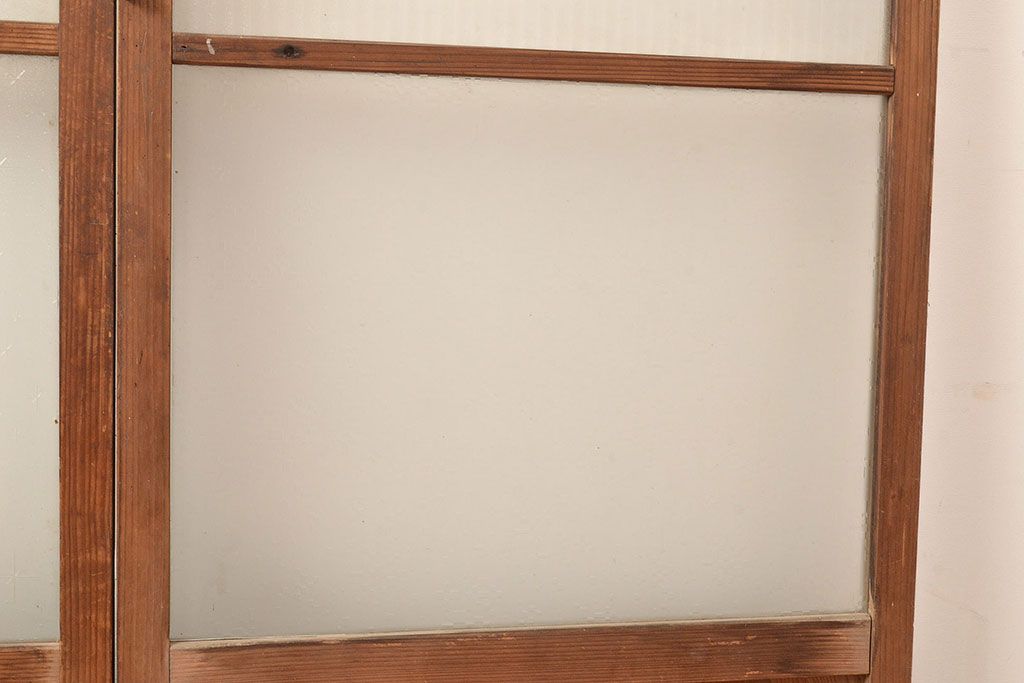 アンティーク建具　昭和中期　モールガラス　様々なガラス使いがお洒落なガラス戸2枚セット　(R-048112)