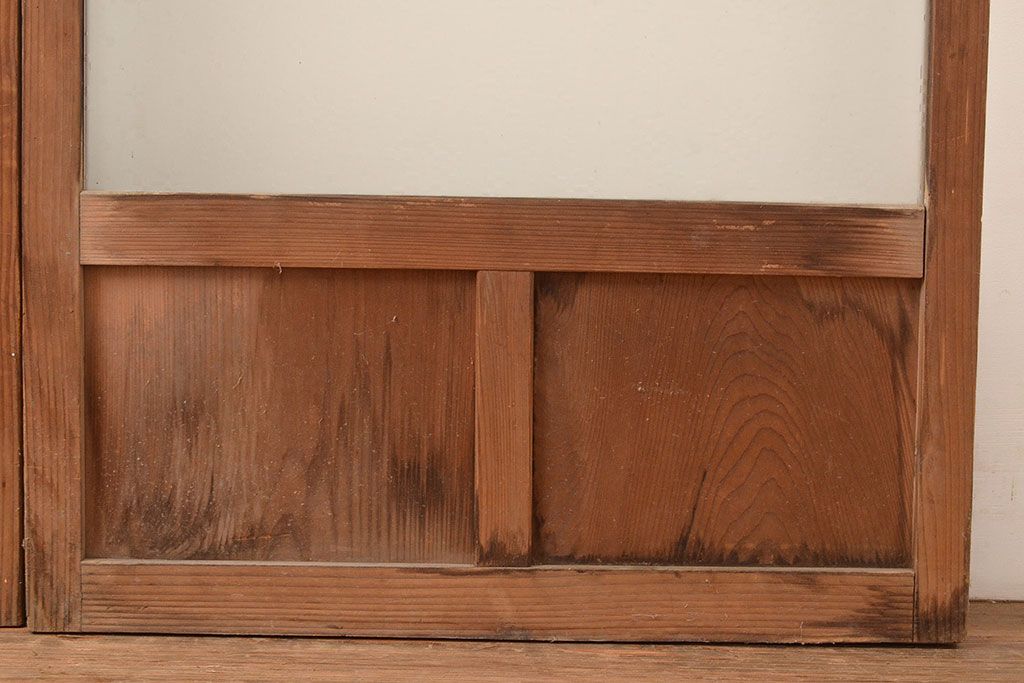 アンティーク建具　昭和中期　モールガラス　様々なガラス使いがお洒落なガラス戸2枚セット　(R-048112)