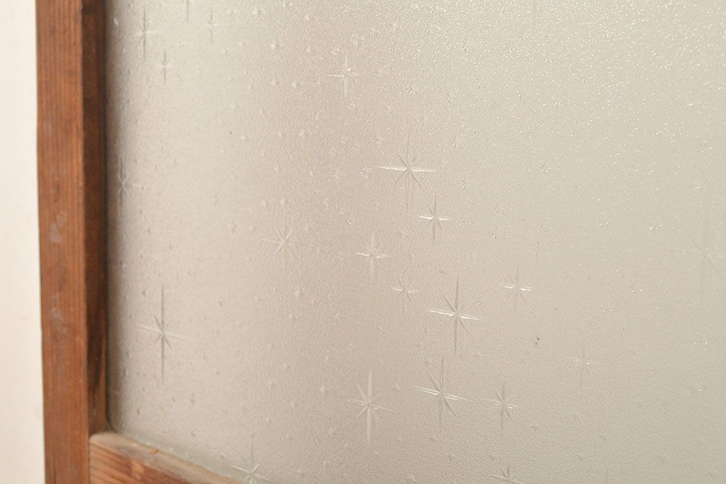 アンティーク建具　昭和中期　モールガラス　様々なガラス使いがお洒落なガラス戸2枚セット　(R-048112)