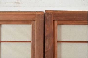 アンティーク建具　昭和中期　腰板ケヤキ材　風情を感じる佇まいが魅力的な裏障子付き格子戸4枚セット(障子戸、引き戸、建具)(R-048114)