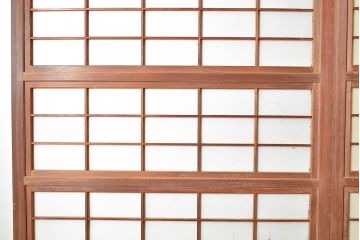 アンティーク建具　昭和中期　腰板ケヤキ材　風情を感じる佇まいが魅力的な裏障子付き格子戸4枚セット(障子戸、引き戸、建具)(R-048114)
