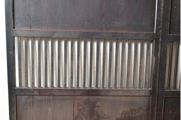 アンティーク建具　明治大正期　和モダンな雰囲気漂う渋く格好良い格子帯戸2枚セット(引き戸、建具)(R-048115)