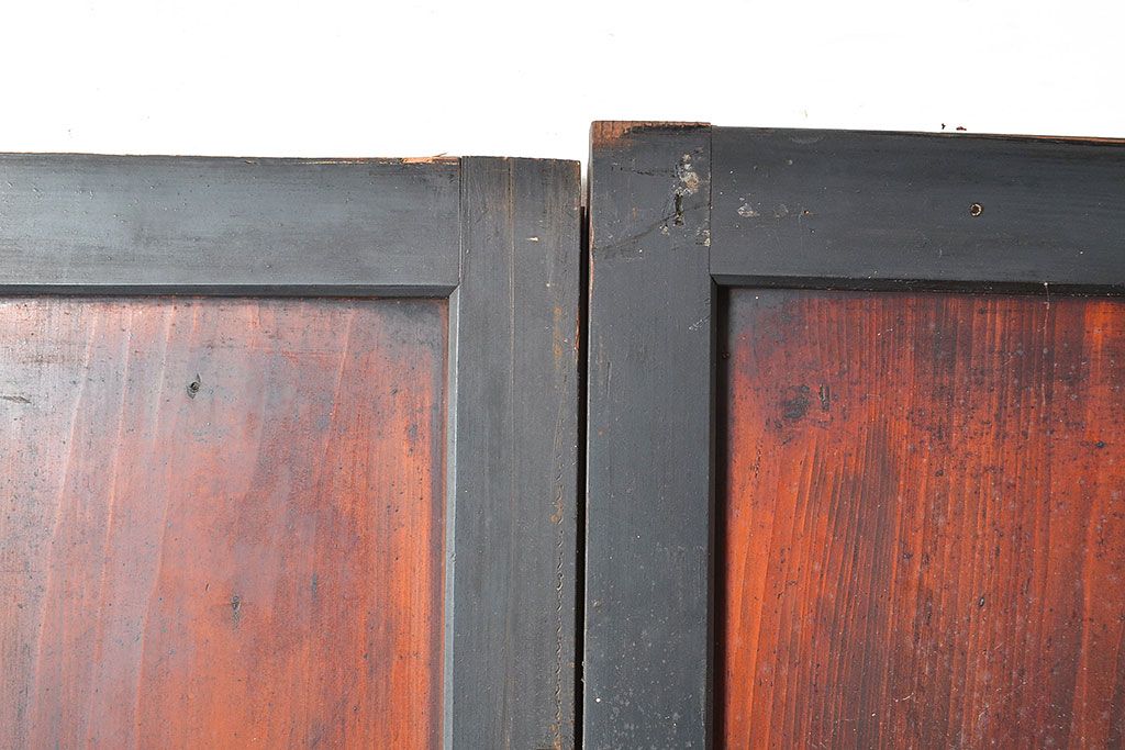 アンティーク建具　明治期　黒塗りの木枠がアクセントの上品な帯戸4枚セット　(R-048117)