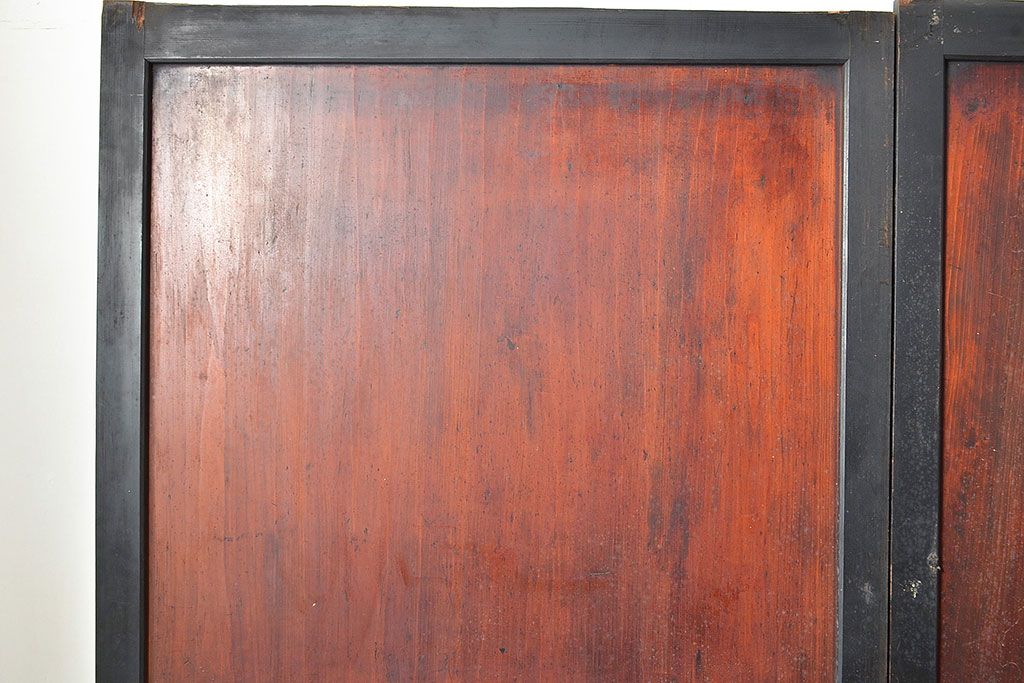 アンティーク建具　明治期　黒塗りの木枠がアクセントの上品な帯戸4枚セット　(R-048117)