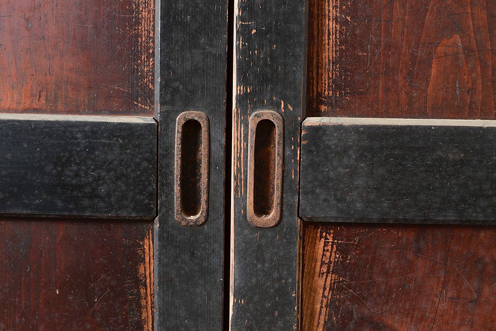 アンティーク建具　明治期　黒塗りの木枠がアクセントの上品な帯戸4枚セット　(R-048117)