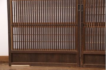和製アンティーク　和モダンな空間づくりに活躍する裏障子付き格子戸2枚セット(引き戸、建具)(R-048118)