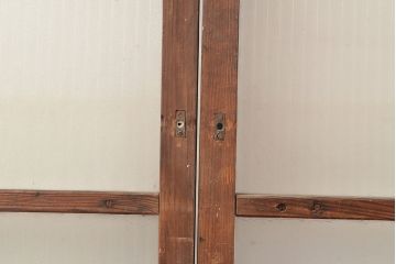アンティーク建具　銀モール・すりガラス　古き良き時代を感じさせるレトロなガラス戸2枚セット(引き戸、建具)(R-048121)