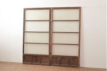 和製アンティーク　ダイヤガラス・すりガラス　光を優しく取り込む、ノスタルジックな雰囲気のガラス戸2枚セット(引き戸、建具)(R-048123)