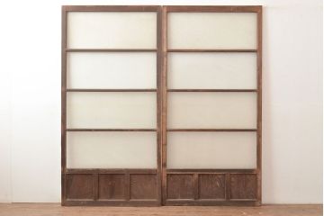 和製アンティーク　ダイヤガラス・すりガラス　光を優しく取り込む、ノスタルジックな雰囲気のガラス戸2枚セット(引き戸、建具)(R-048123)