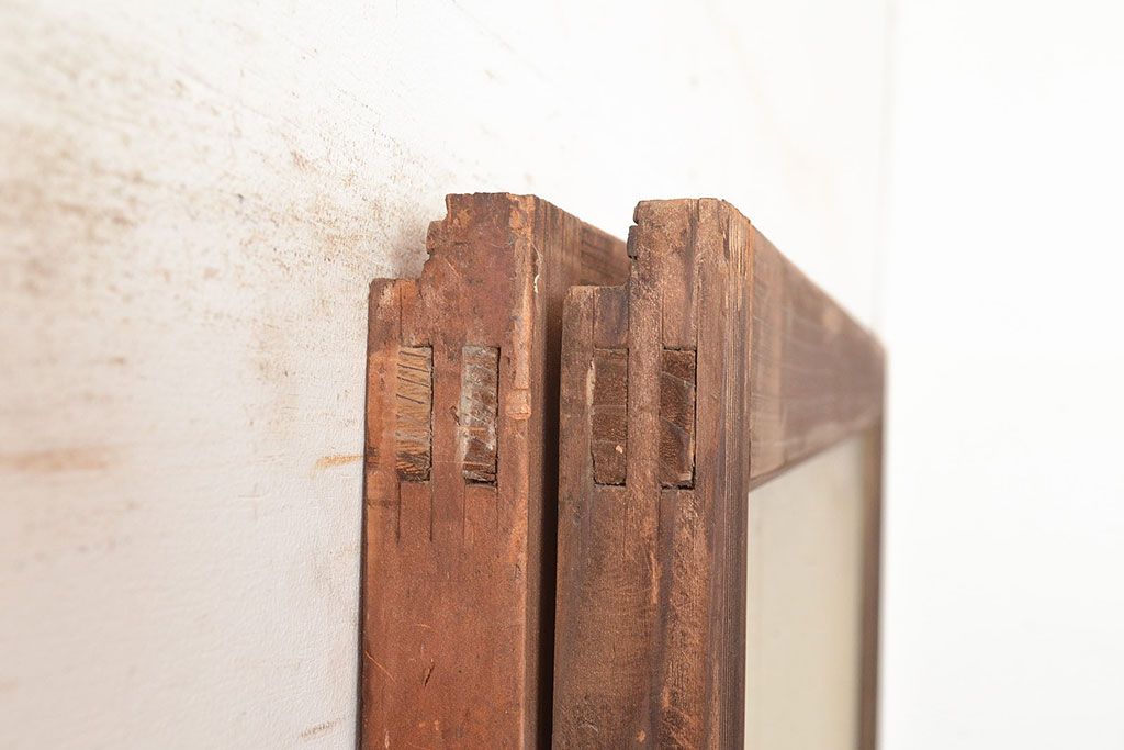 和製アンティーク　ダイヤガラス・すりガラス　光を優しく取り込む、ノスタルジックな雰囲気のガラス戸2枚セット(引き戸、建具)(R-048123)