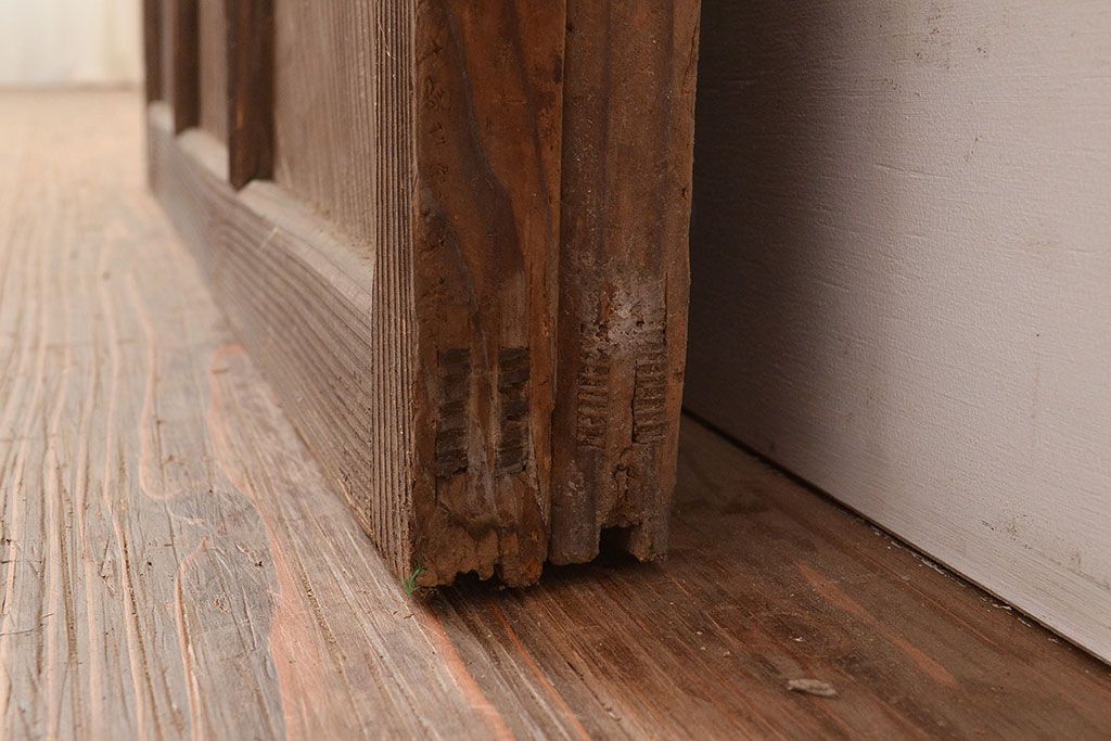 和製アンティーク　ダイヤガラス・すりガラス　光を優しく取り込む、ノスタルジックな雰囲気のガラス戸2枚セット(引き戸、建具)(R-048123)