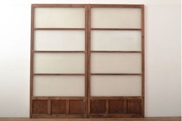 和製アンティーク　ダイヤガラス・すりガラス　光を優しく取り込む、ノスタルジックな雰囲気のガラス戸2枚セット(引き戸、建具)(R-048123)