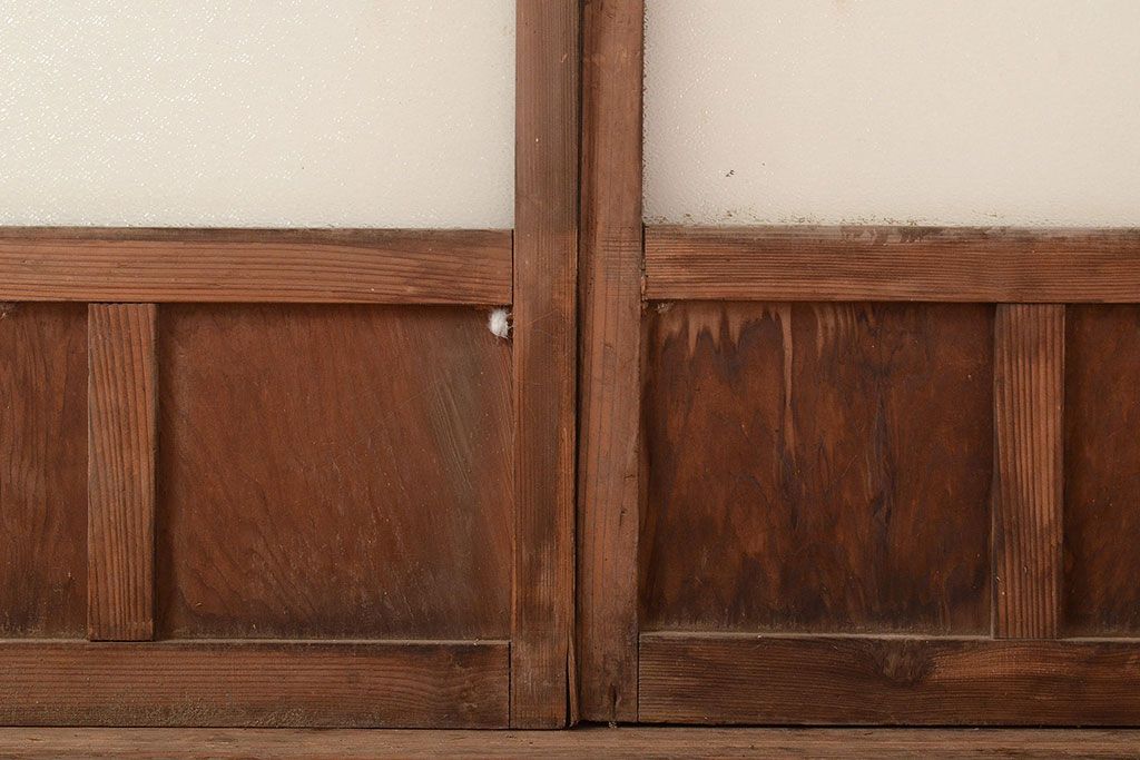 和製アンティーク　ダイヤガラス・すりガラス　光を優しく取り込む、ノスタルジックな雰囲気のガラス戸2枚セット(引き戸、建具)(R-048123)