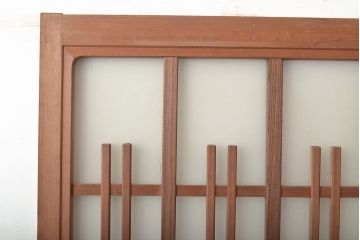 和製アンティーク　ヒノキ材　奥深い味わいが感じられるガラス戸2枚セット(引き戸、玄関戸、建具)(R-048124)