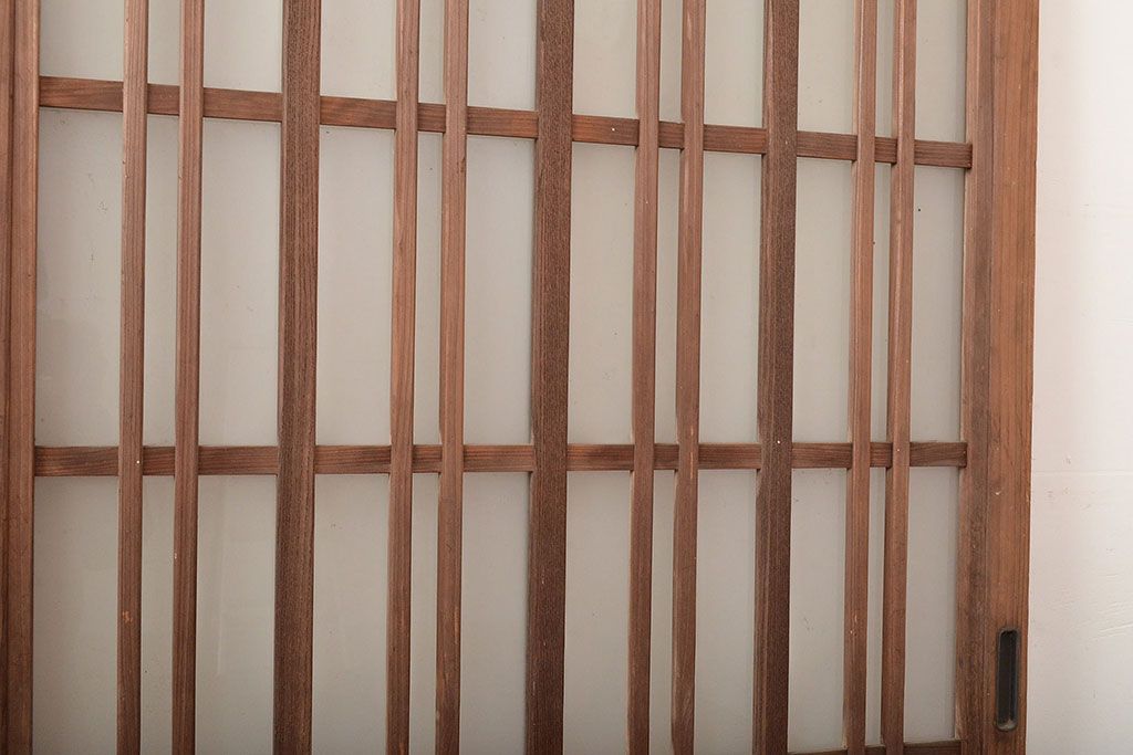 和製アンティーク　ヒノキ材　奥深い味わいが感じられるガラス戸2枚セット(引き戸、玄関戸、建具)(R-048124)