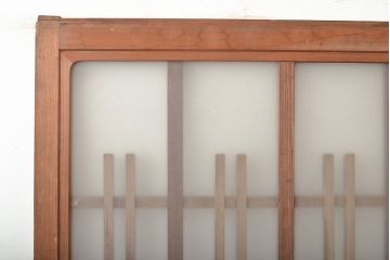 和製アンティーク　ヒノキ材　奥深い味わいが感じられるガラス戸2枚セット(引き戸、玄関戸、建具)(R-048124)