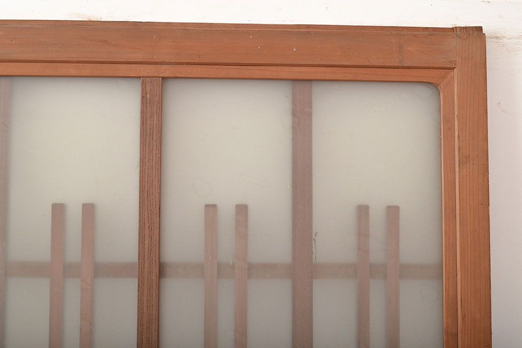 和製アンティーク　ヒノキ材　奥深い味わいが感じられるガラス戸2枚セット(引き戸、玄関戸、建具)(R-048124)