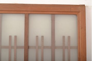 和製アンティーク　ヒノキ材　奥深い味わいが感じられるガラス戸2枚セット(引き戸、玄関戸、建具)(R-048124)