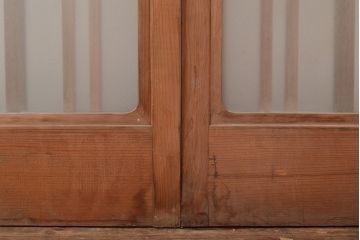 和製アンティーク　ヒノキ材　奥深い味わいが感じられるガラス戸2枚セット(引き戸、玄関戸、建具)(R-048124)