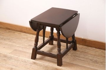 中古美品　松本民芸家具　小ぶりなサイズが嬉しいスツールバタフライ卓(サイドテーブル、エクステンションテーブル)(定価約8万8千円)(R-048126)
