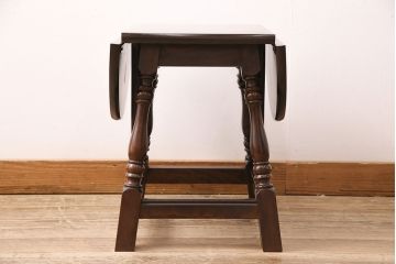 中古美品　松本民芸家具　小ぶりなサイズが嬉しいスツールバタフライ卓(サイドテーブル、エクステンションテーブル)(定価約8万8千円)(R-048126)