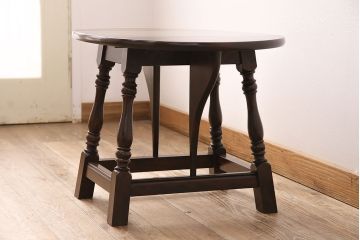中古美品　松本民芸家具　小ぶりなサイズが嬉しいスツールバタフライ卓(サイドテーブル、エクステンションテーブル)(定価約8万8千円)(R-048126)