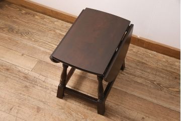 中古美品　松本民芸家具　小ぶりなサイズが嬉しいスツールバタフライ卓(サイドテーブル、エクステンションテーブル)(定価約8万8千円)(R-048126)