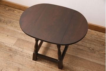 中古美品　松本民芸家具　小ぶりなサイズが嬉しいスツールバタフライ卓(サイドテーブル、エクステンションテーブル)(定価約8万8千円)(R-048126)