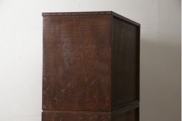 中古　伝統工芸・軽井沢彫り　大坂屋製　満開に咲く桜の彫りが見事な整理タンス(引き出し、チェスト、洋服タンス)(R-048133)