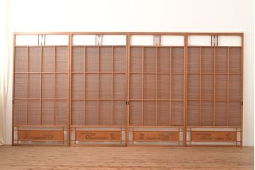 和製アンティーク　トンボの透かし彫りが情緒あふれる御簾戸4枚セット(簾戸、簀戸、葭戸、夏障子、夏戸、葦戸)(R-048137)