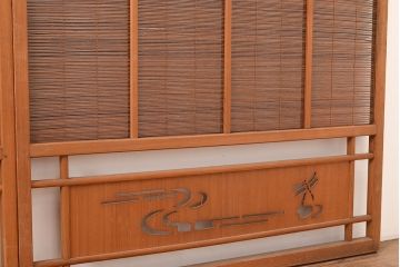 和製アンティーク　トンボの透かし彫りが情緒あふれる御簾戸4枚セット(簾戸、簀戸、葭戸、夏障子、夏戸、葦戸)(R-048137)