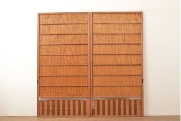 和製アンティーク　和レトロなお部屋にもおすすめの御簾戸2枚セット(簾戸、簀戸、葭戸、夏障子、夏戸、葦戸)(R-048138)