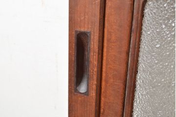 アンティーク建具　腰板ケヤキ材　整然と並ぶ縦桟が和の風情漂う裏障子付き格子戸2枚セット(引き戸、建具)(R-048140)