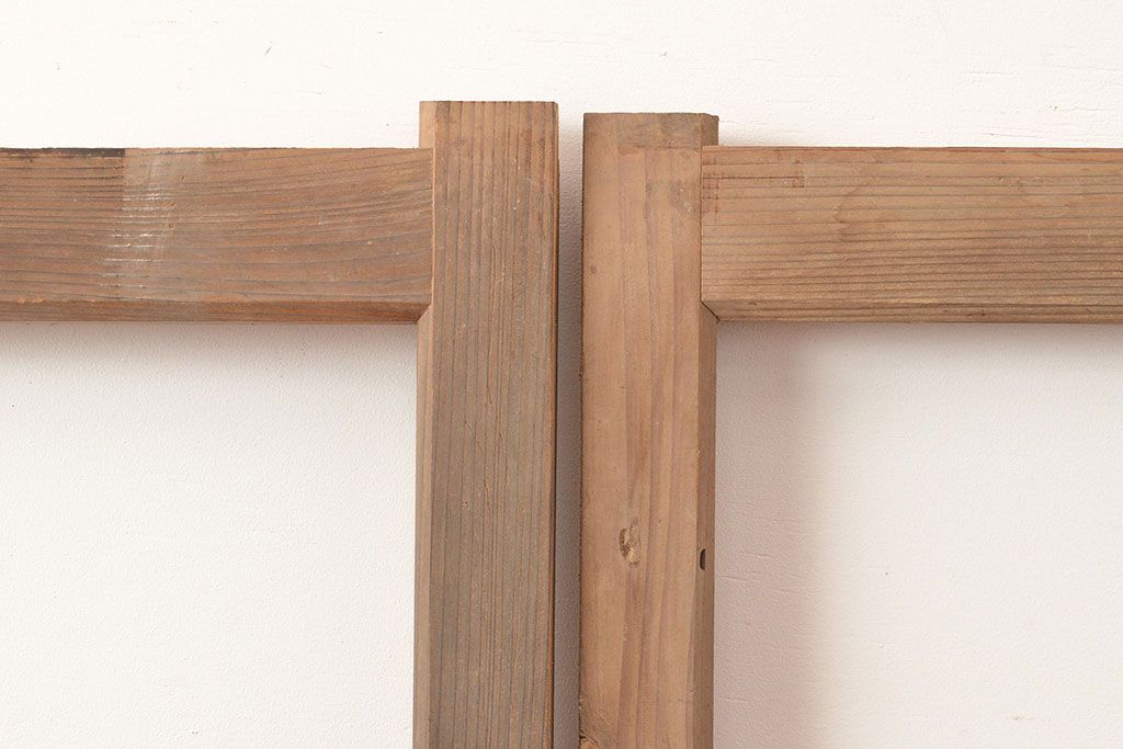 アンティーク建具　木の味わいを活かした空間づくりにおすすめなガラス戸2枚セット(窓、引き戸、建具)(R-048143)