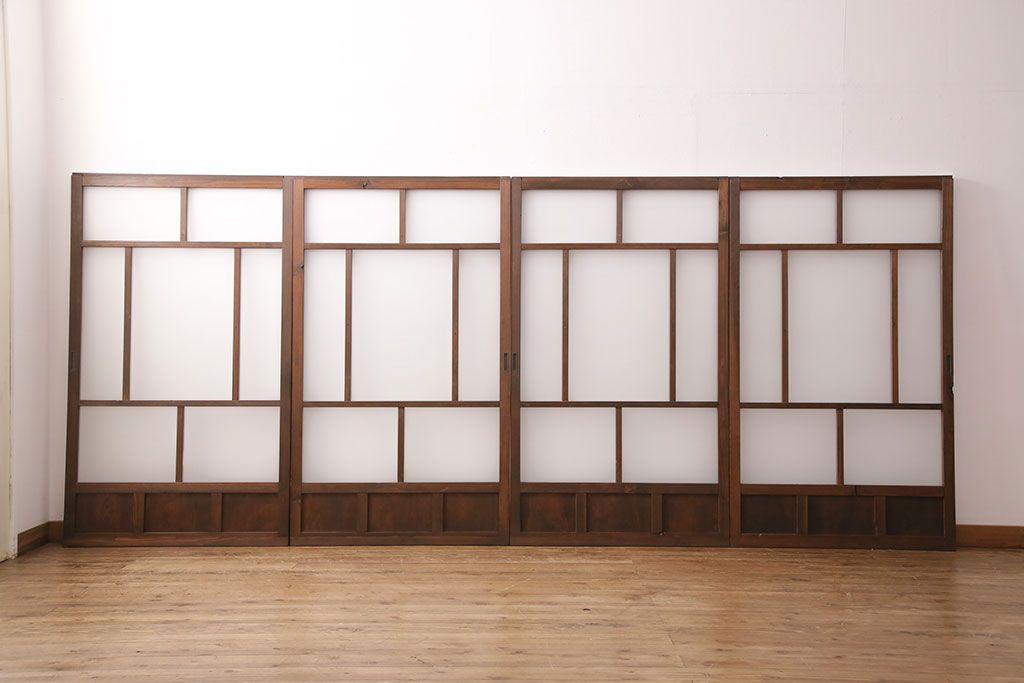 アンティーク建具　木の味わいを活かした空間づくりにおすすめなガラス戸2枚セット(窓、引き戸、建具)(R-048144)