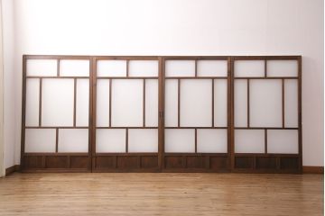 アンティーク建具　木の味わいを活かした空間づくりにおすすめなガラス戸2枚セット(窓、引き戸、建具)(R-048144)
