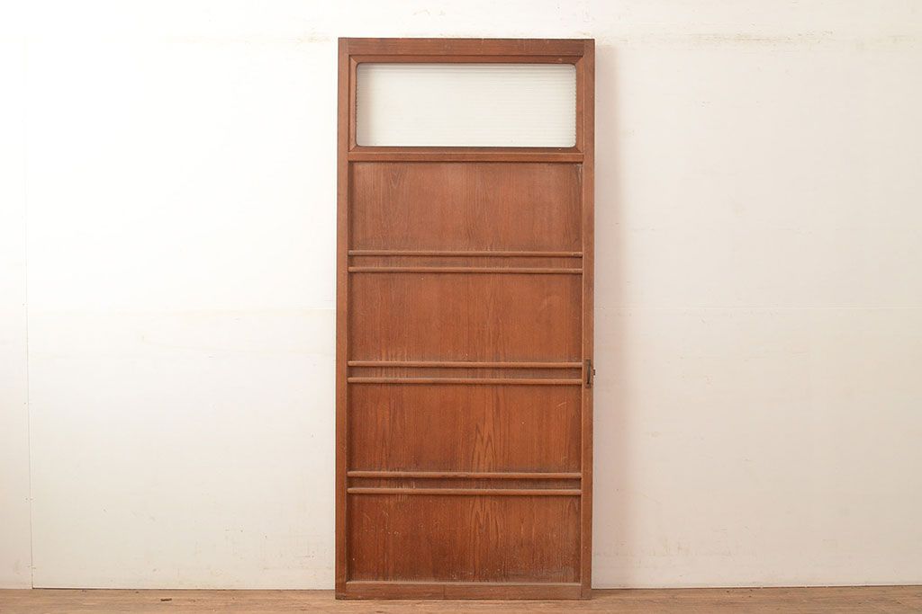 アンティーク建具　モールガラスがノスタルジックな雰囲気を高めるヒノキ材製のドア(扉、建具)(R-048145)