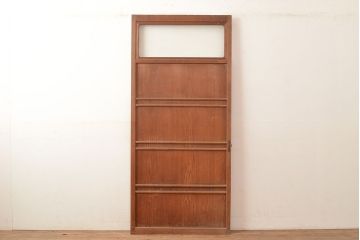 アンティーク建具　モールガラスがノスタルジックな雰囲気を高めるヒノキ材製のドア(扉、建具)(R-048145)