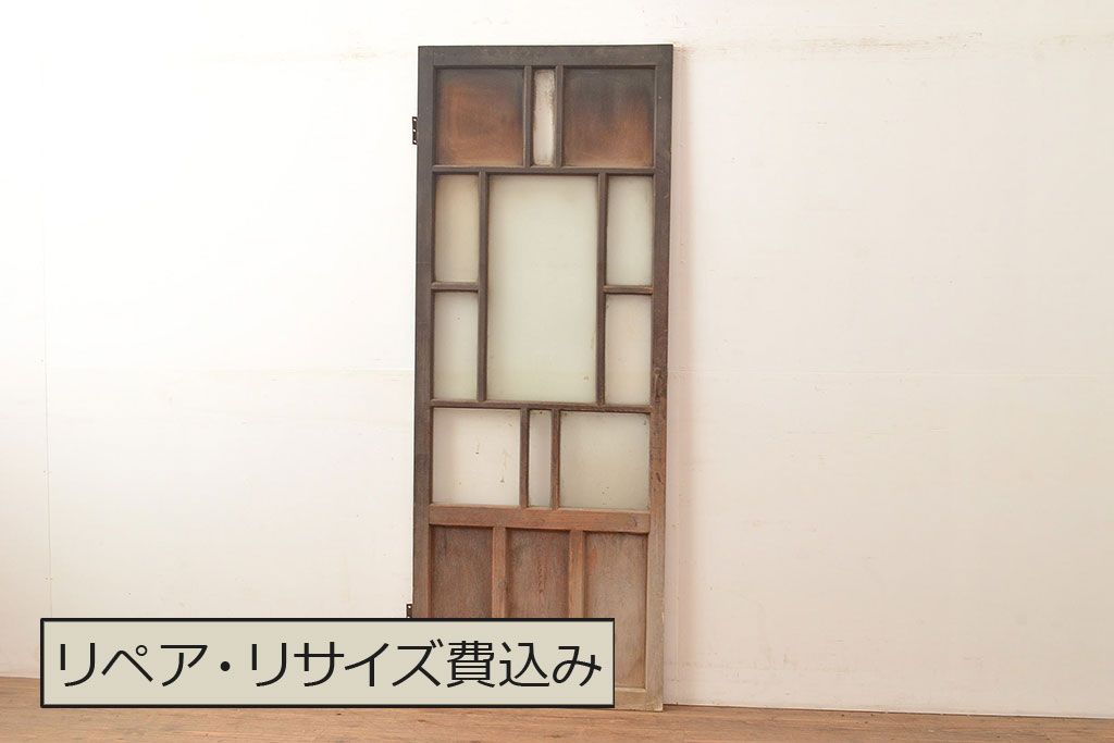 和製アンティーク　レトロな趣たっぷりなガラス扉(木製ドア、建具)(R-048146)