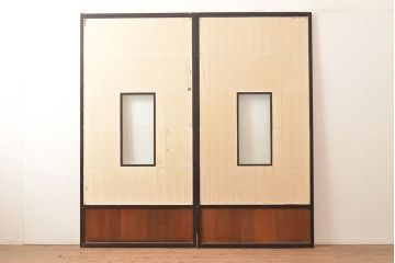 アンティーク建具　昭和初期　黒い框がモダンな印象を高める障子戸2枚セット　(R-048150)