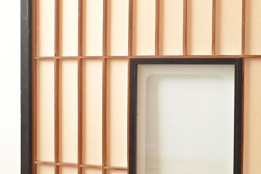 アンティーク建具　昭和初期　黒い框がモダンな印象を高める障子戸2枚セット　(R-048150)