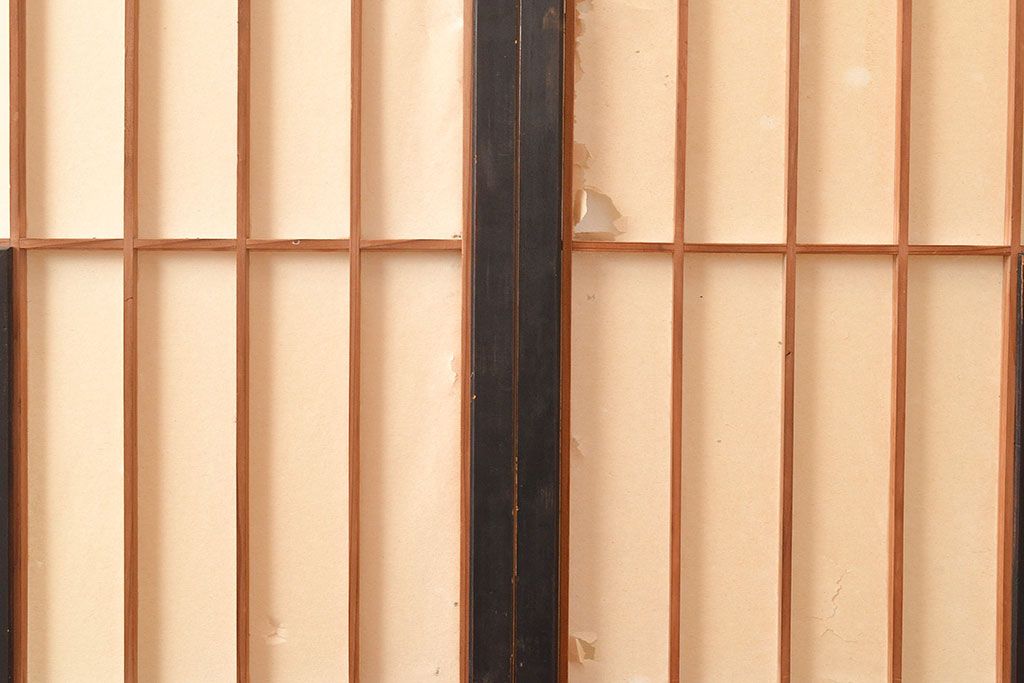 アンティーク建具　昭和初期　黒い框がモダンな印象を高める障子戸2枚セット　(R-048150)