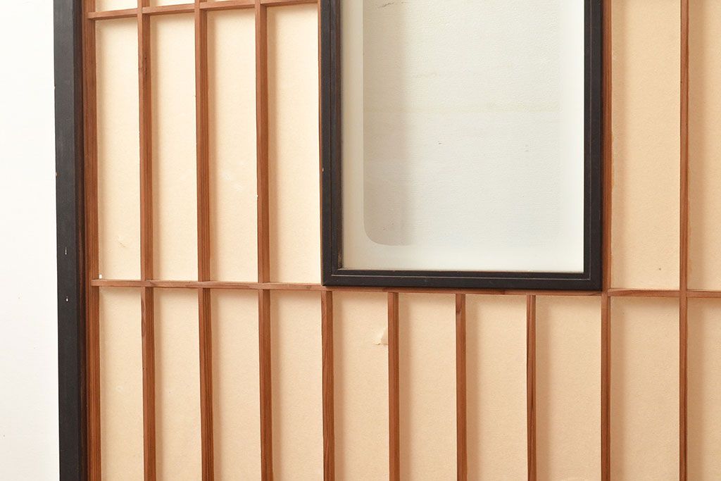 アンティーク建具　昭和初期　黒い框がモダンな印象を高める障子戸2枚セット　(R-048150)