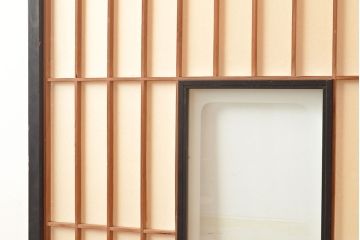 アンティーク建具　黒い框がモダンな印象を高める障子戸2枚セット(引き戸、建具)(R-048150)
