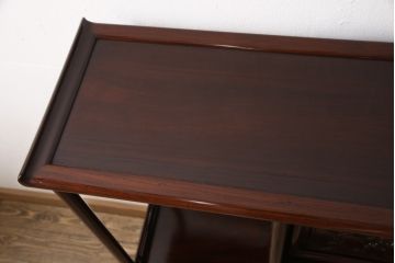 昭和レトロ　鳥と梅の図柄が可憐なカリン材製の飾り棚(茶棚、収納棚、花梨材)(R-048153)