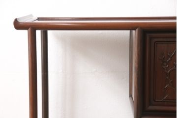 昭和レトロ　鳥と梅の図柄が可憐なカリン材製の飾り棚(茶棚、収納棚、花梨材)(R-048153)